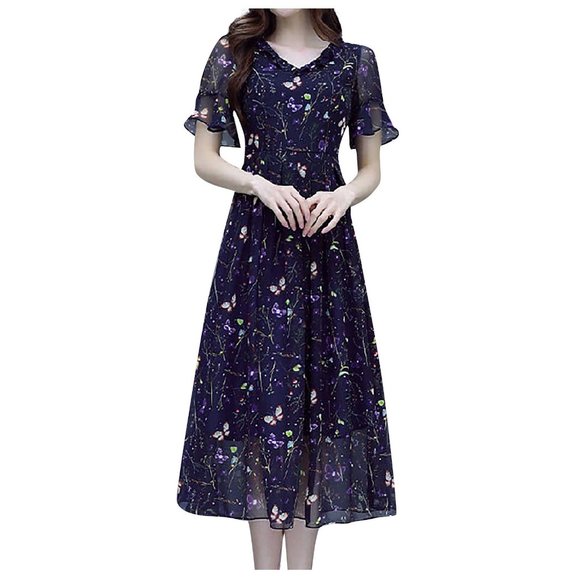 Flroal Print Long Sleeve Spring Women Dresses Wint - Picture 1 of 5